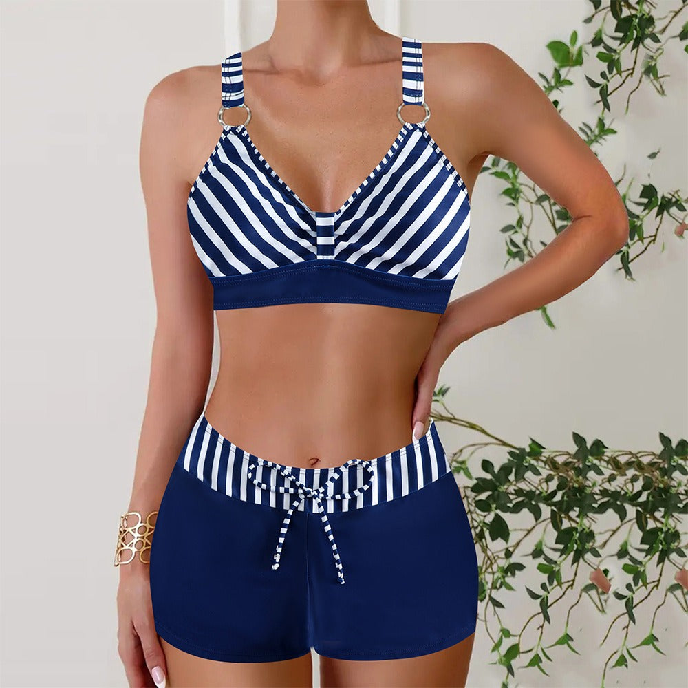 Women's nautical two-piece bikini set, perfect for beach, pool, or summer vacation. Flattering & stylish swimwear.