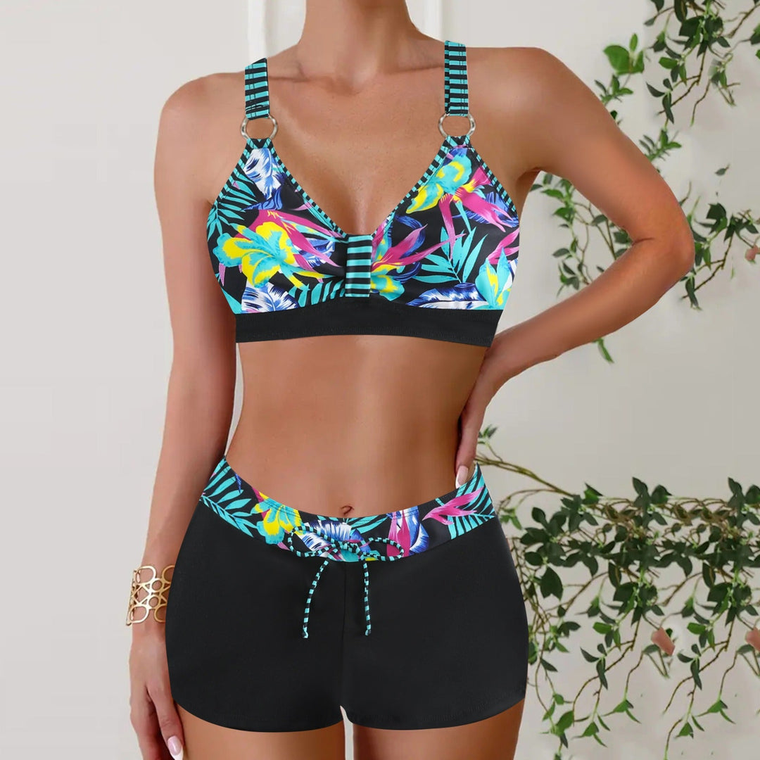 Elegant women's nautical two-piece swimsuit. Perfect bikini set for flattering beachwear and summer pool fashion.