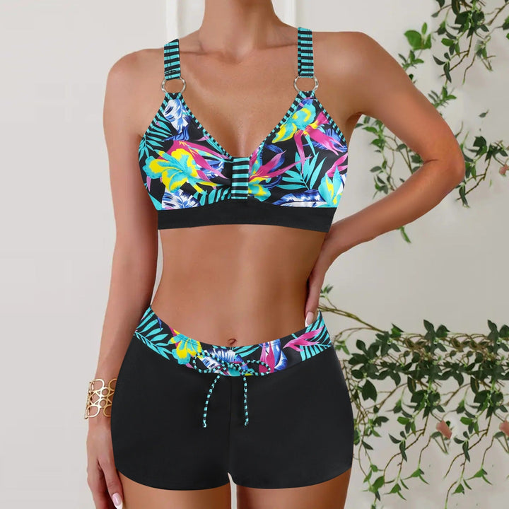 Elegant women's nautical two-piece swimsuit. Perfect bikini set for flattering beachwear and summer pool fashion.