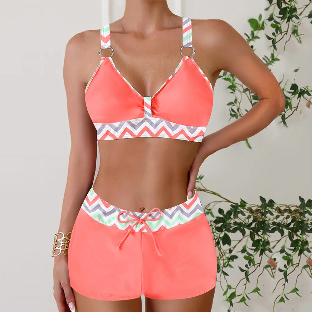 Flattering women's two-piece nautical swimwear set with adjustable straps. Perfect bikini for beach or pool wear.