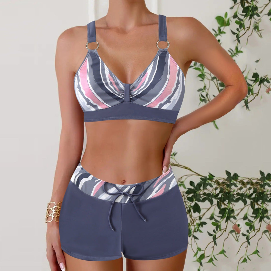 Women's nautical two-piece bikini set, ideal swimwear for beachwear, pool wear, and summer vacation fashion.