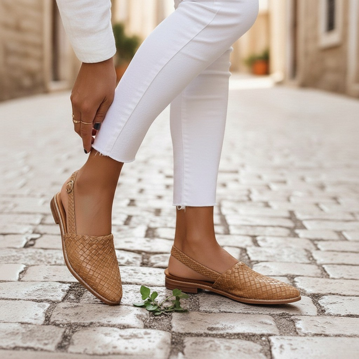 Stylish brown cushioned woven loafers for women, offering superior all-day comfort & a versatile casual look.