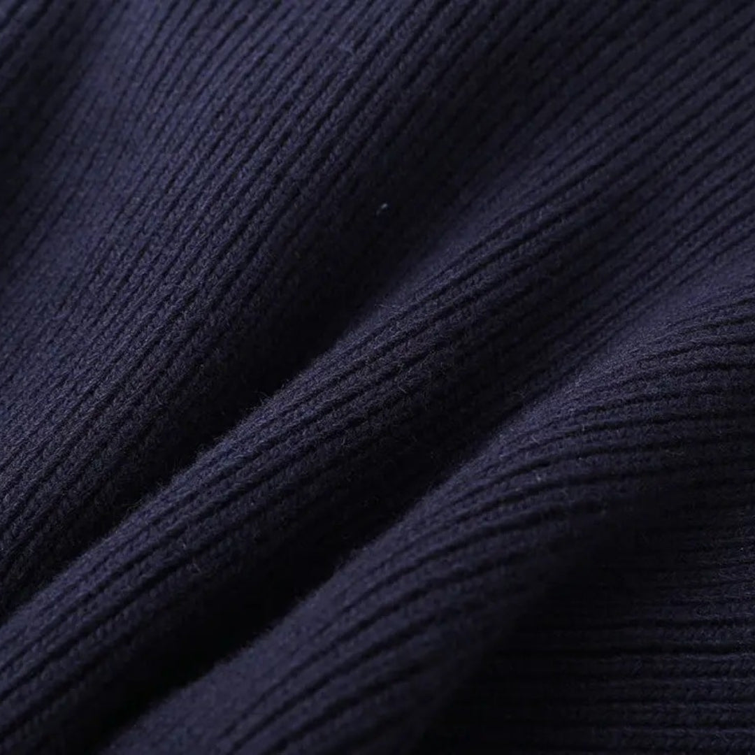Fashionable women's one size navy cardigan with contrast trim; a versatile long sleeve outerwear piece.