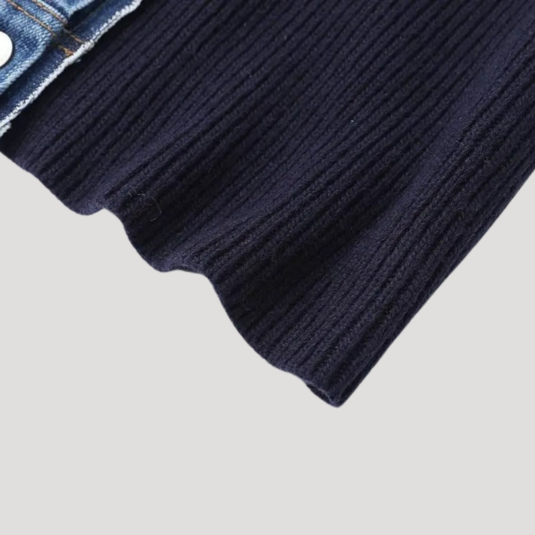 Stylish women's long sleeve navy cardigan, great for versatile layering with chic contrast trim.