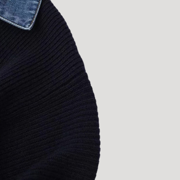 Navy women's cardigan with chic contrast trim, a versatile and elegant long sleeve layering piece.