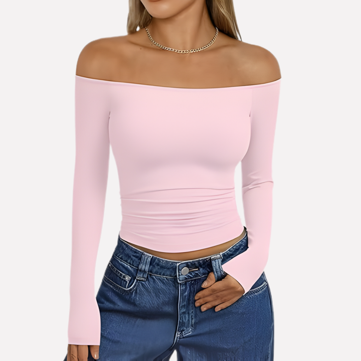 Classic women's off-the-shoulder long sleeve shirt, everyday comfort and chic women's apparel.