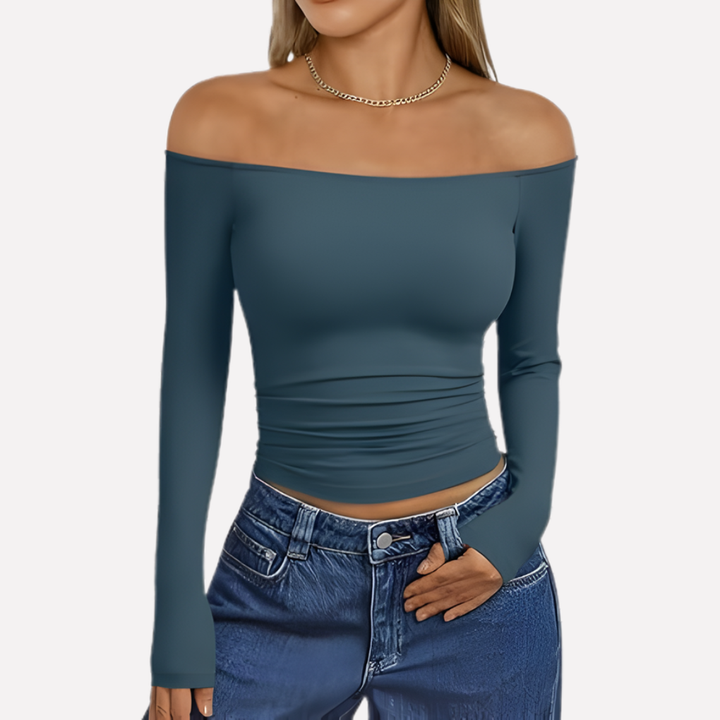 Versatile women's off-the-shoulder long sleeve shirt, transitions from day to night effortlessly.