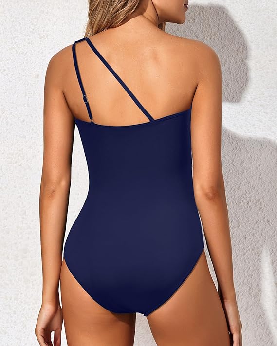 Trendy women's one-shoulder swimsuit with tummy control, combining fashion and function for summer.