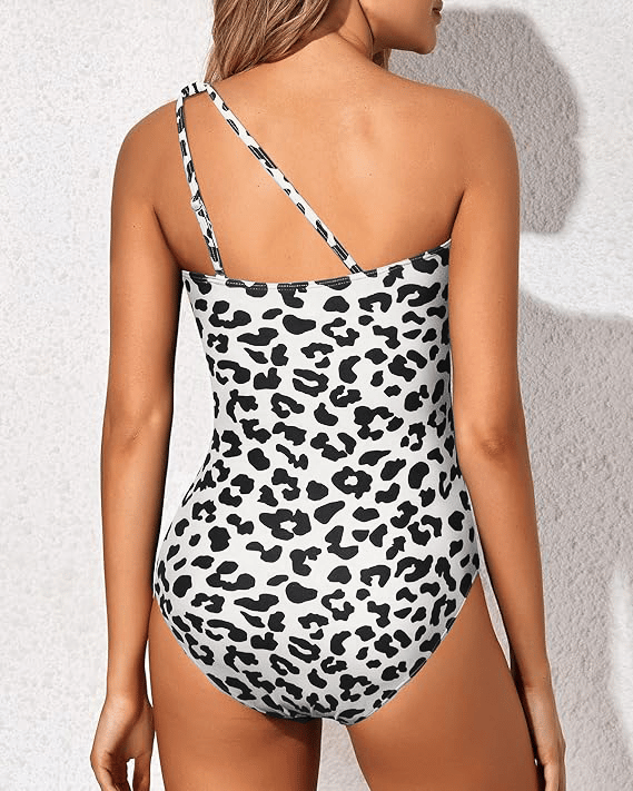 Flattering women's one-shoulder one-piece swimsuit with tummy control for stylish summer fashion.