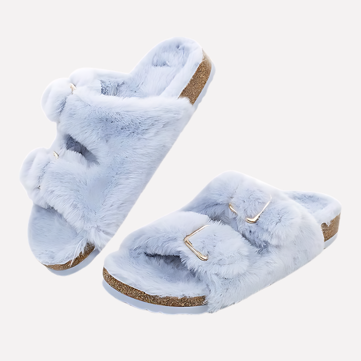 Plush women's open toe slippers, providing ultimate comfort for home & casual outdoor use.