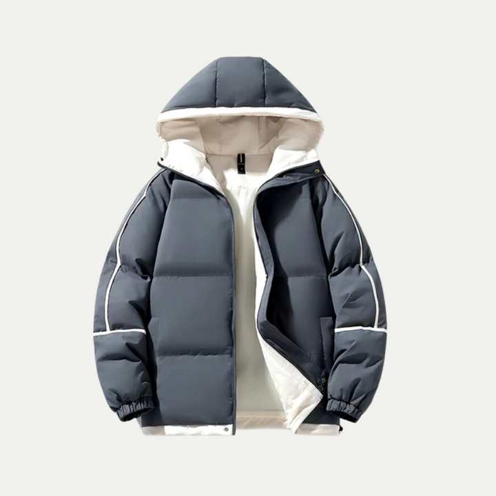 Women's oversize hooded puffer jacket, perfect for cozy winter warmth and modern casual style.