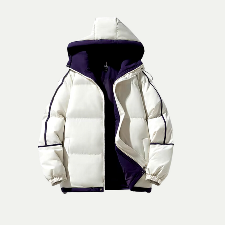 Stylish women's winter jacket, an oversized hooded puffer offering ultimate comfort and coziness.