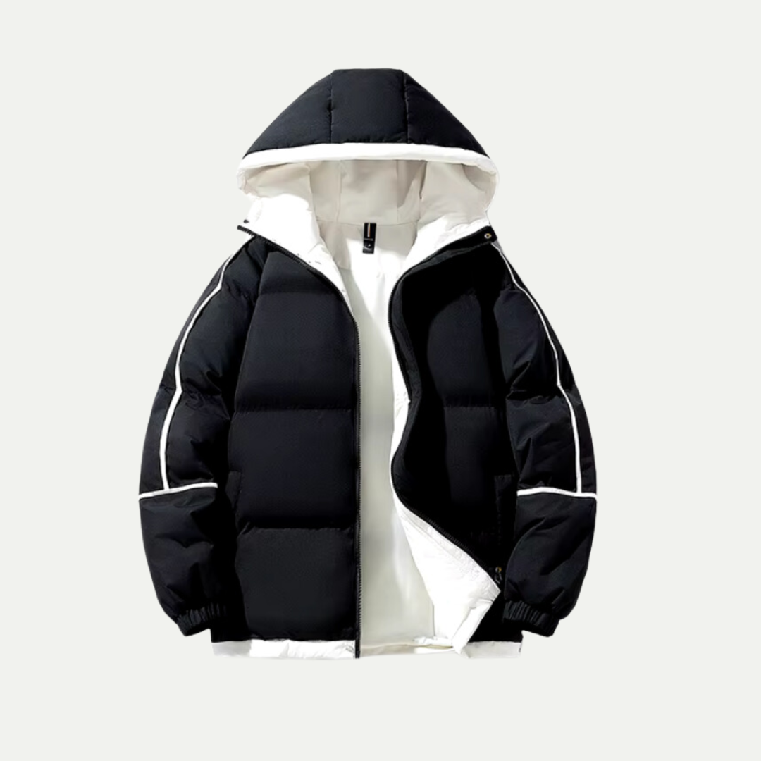Modern women's hooded puffer coat, designed for supreme winter warmth and contemporary style.