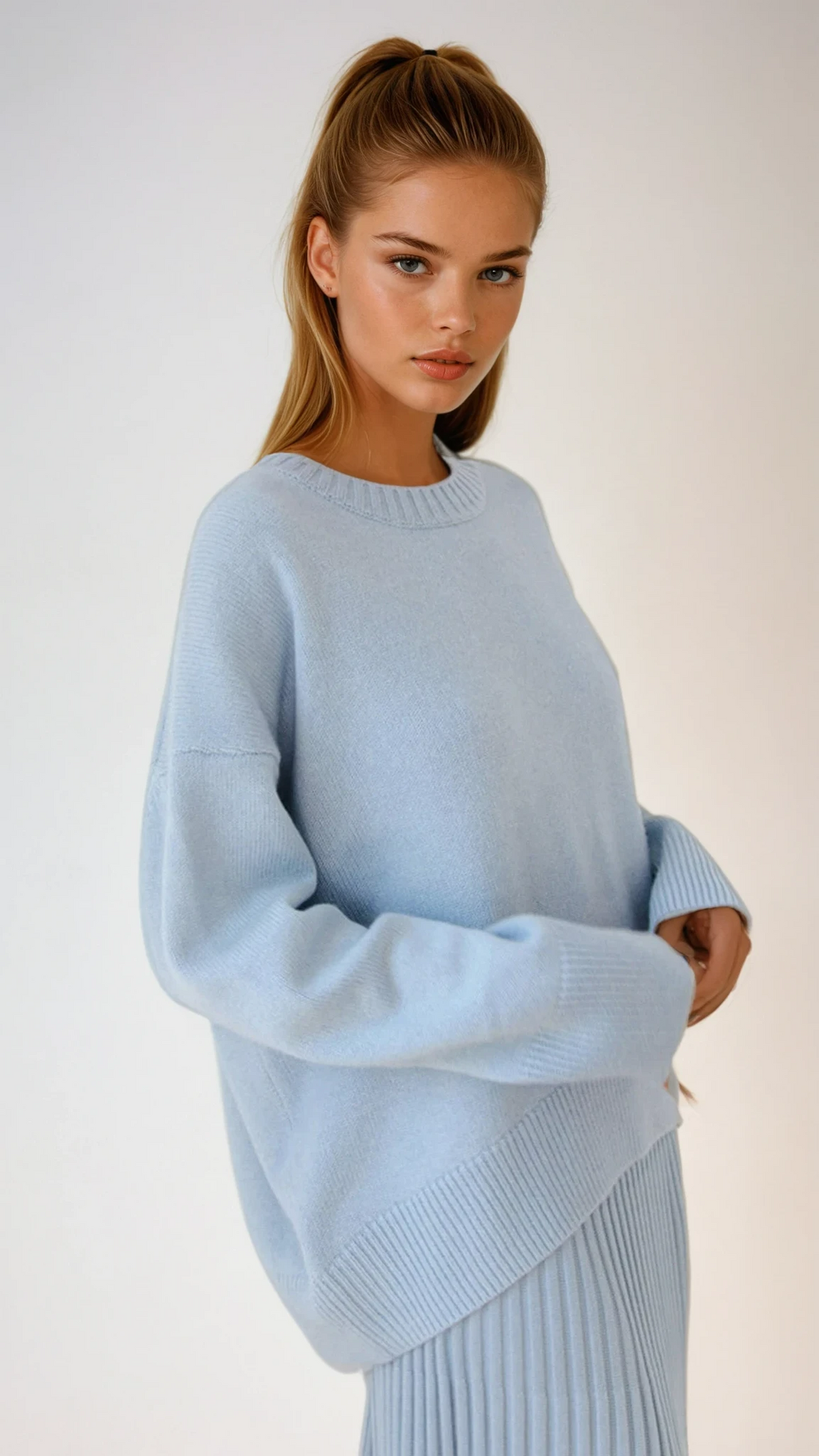 Women's oversized crewneck knit sweater. Relaxed fit, cozy, long sleeve. Perfect for fall fashion.