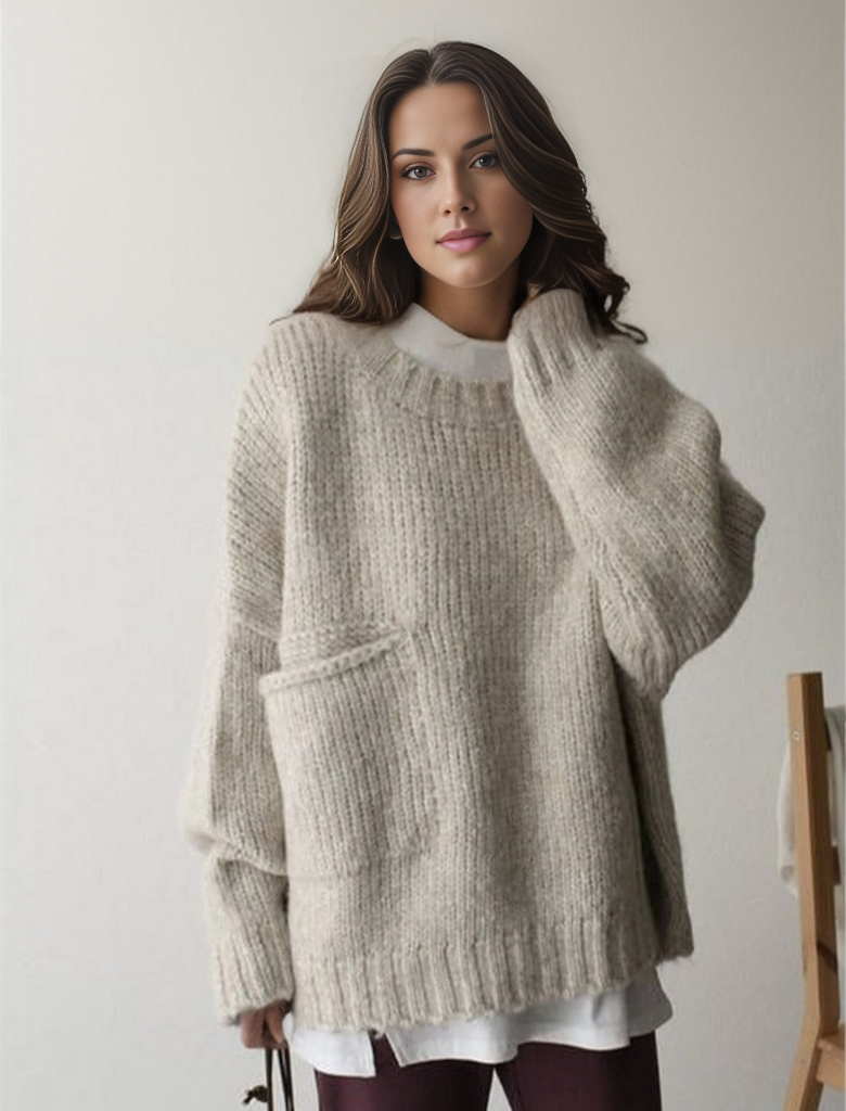 Stylish women's oversized jumper, perfect for autumn fashion and comfortable winter wear.
