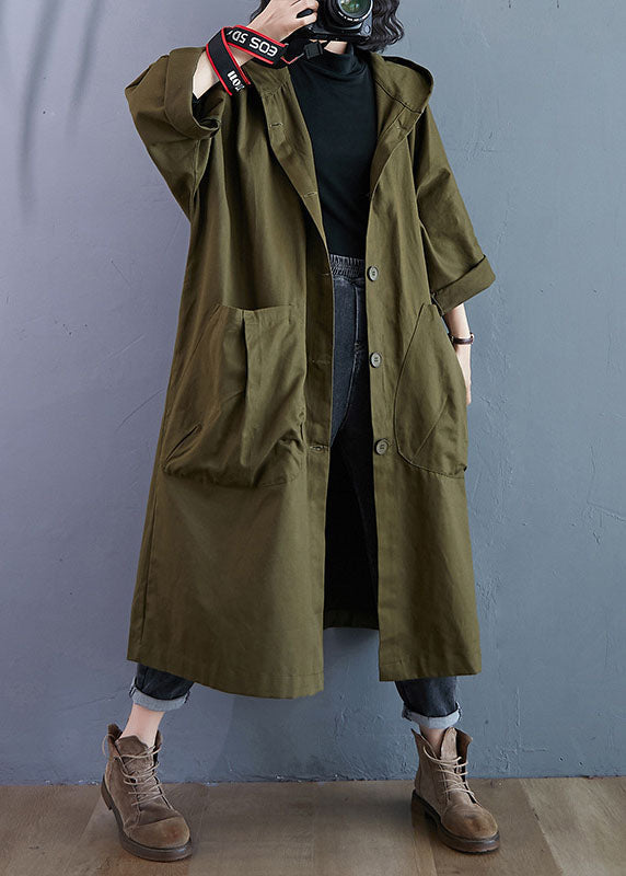 Women's oversized long hooded trench coat with button front, perfect for fall outerwear & spring fashion.