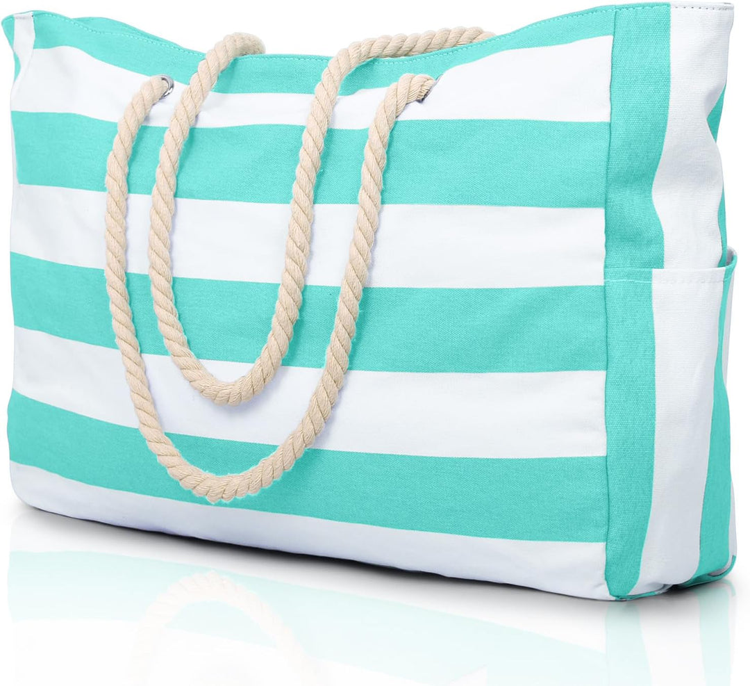 Side view: Women's oversized waterproof beach bag, sandproof, showing its large capacity.