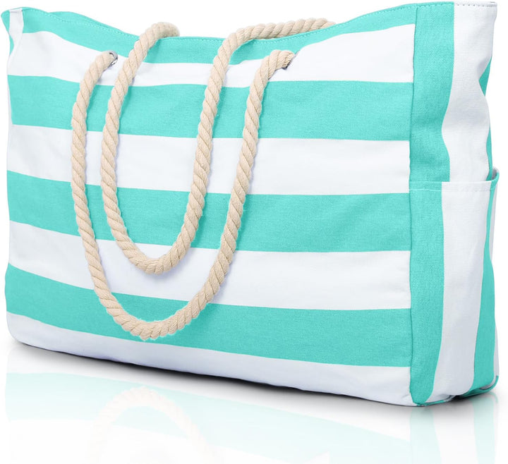 Side view: Women's oversized waterproof beach bag, sandproof, showing its large capacity.