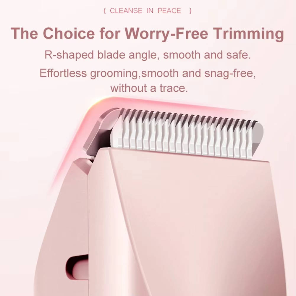 Rechargeable women's body groomer with dual heads for painless full-body & bikini hair removal.