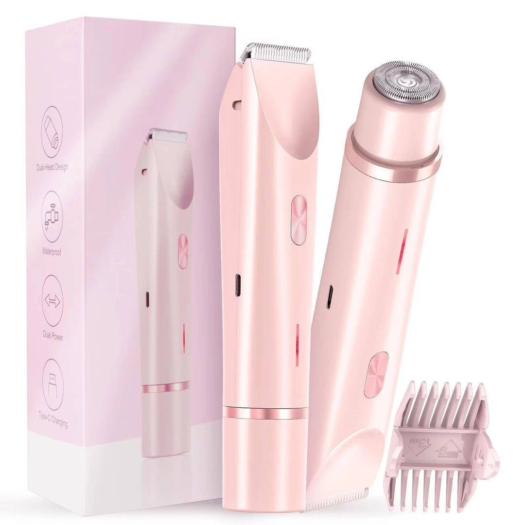 Versatile dual-head women's hair trimmer for painless, precise bikini, body, and facial grooming.