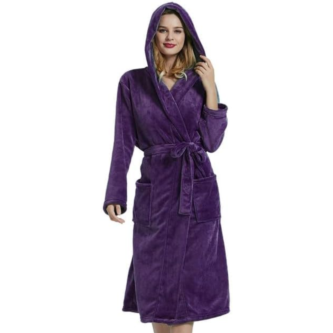 Plush women's hooded bathrobe, a perfect soft wrap and gift for her.