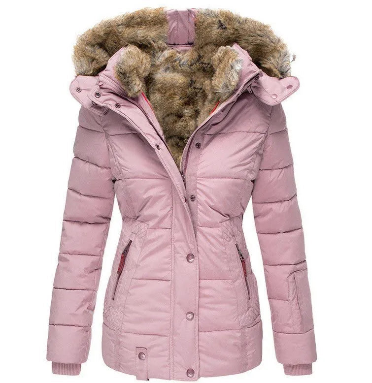 Modern women's puffer outerwear, a plush winter coat with quilted warmth & fashion.