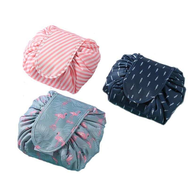 Women's portable drawstring cosmetic travel bag. Organize makeup, toiletries & essentials easily.