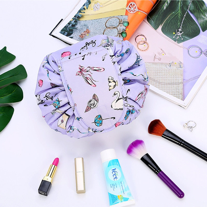 Essential travel accessory: waterproof drawstring bag for women's cosmetics and toiletries.