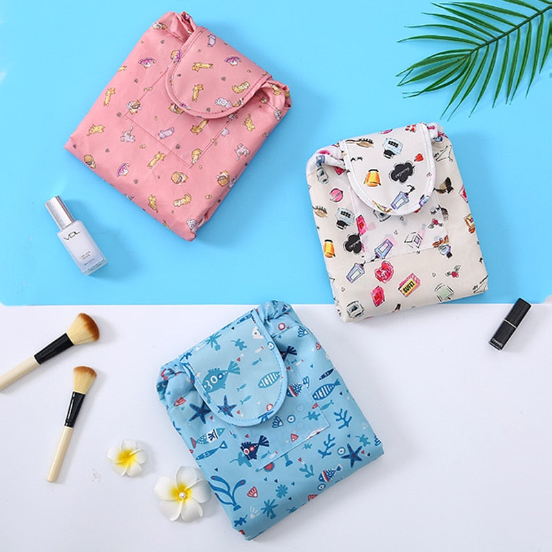 Convenient women's portable makeup organizer. Drawstring closure for easy access & quick packing.