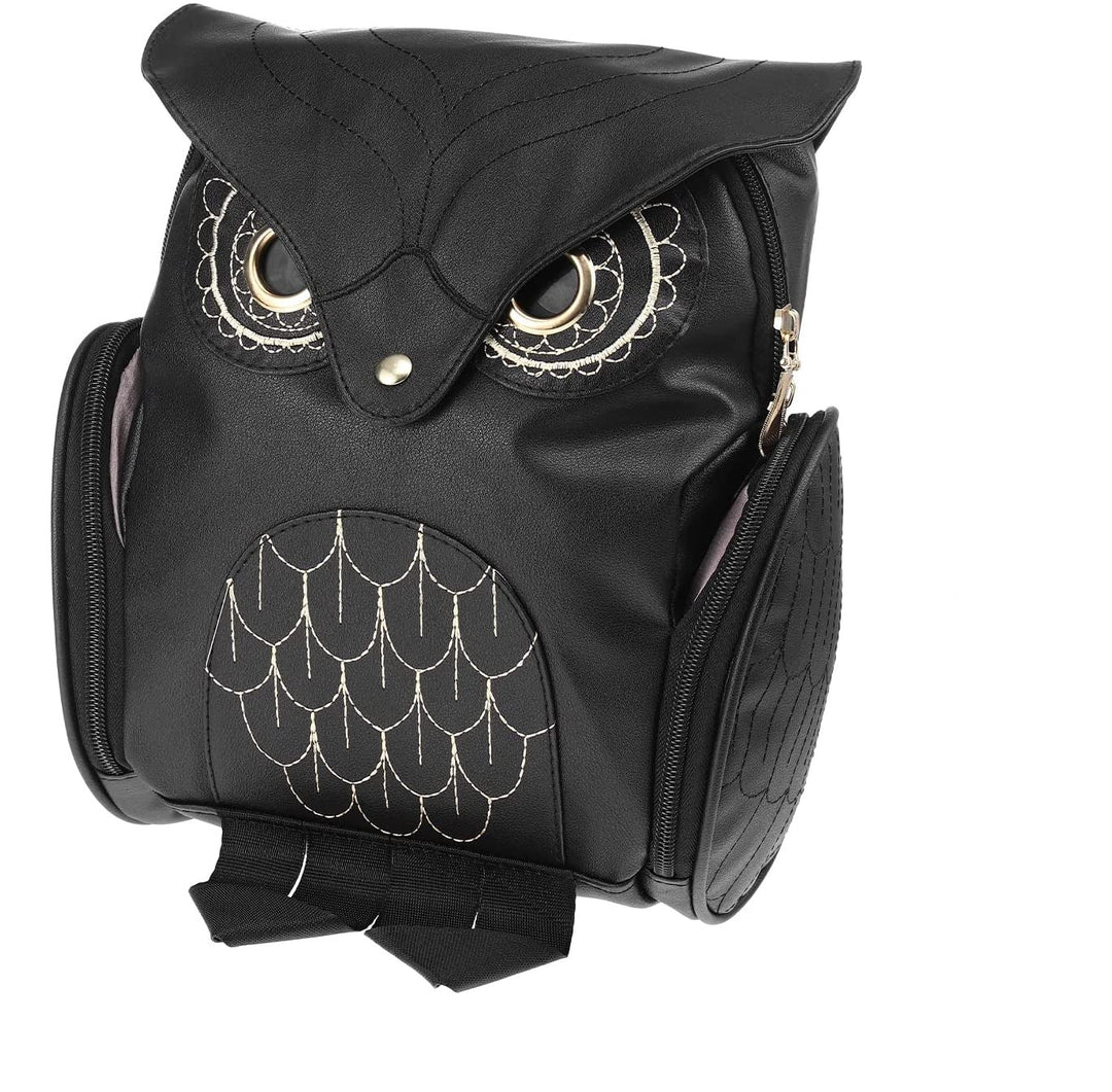 Stylish women's PU leather owl print fashion backpack, multi-pocket everyday bag for her.