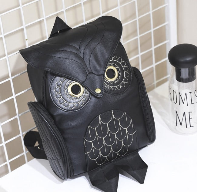 Perfect gift for her: multi-pocket PU leather owl print women's backpack, great for students.