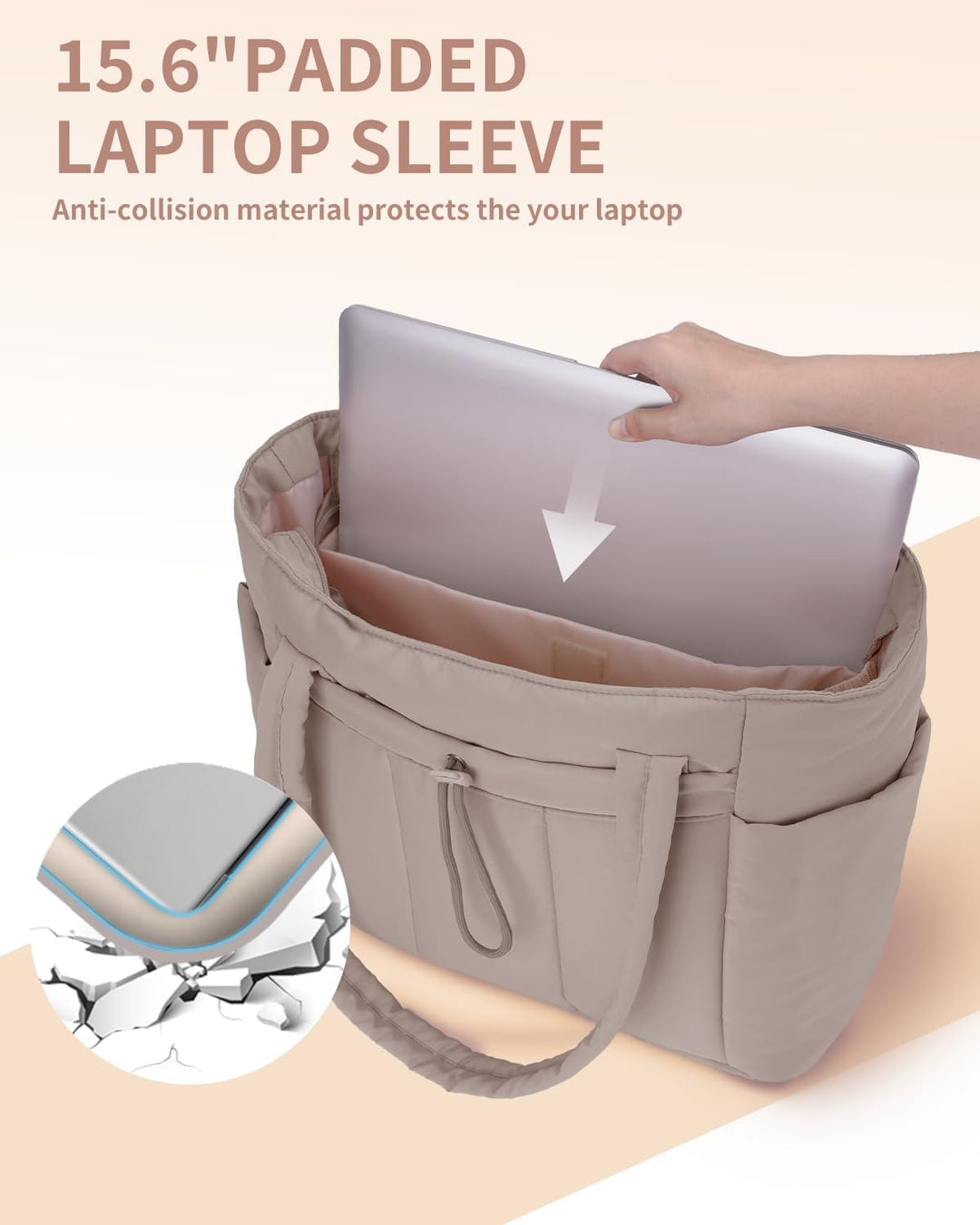 Women's work essentials quilted puffer bag, perfect for daily carry with laptop sleeve.