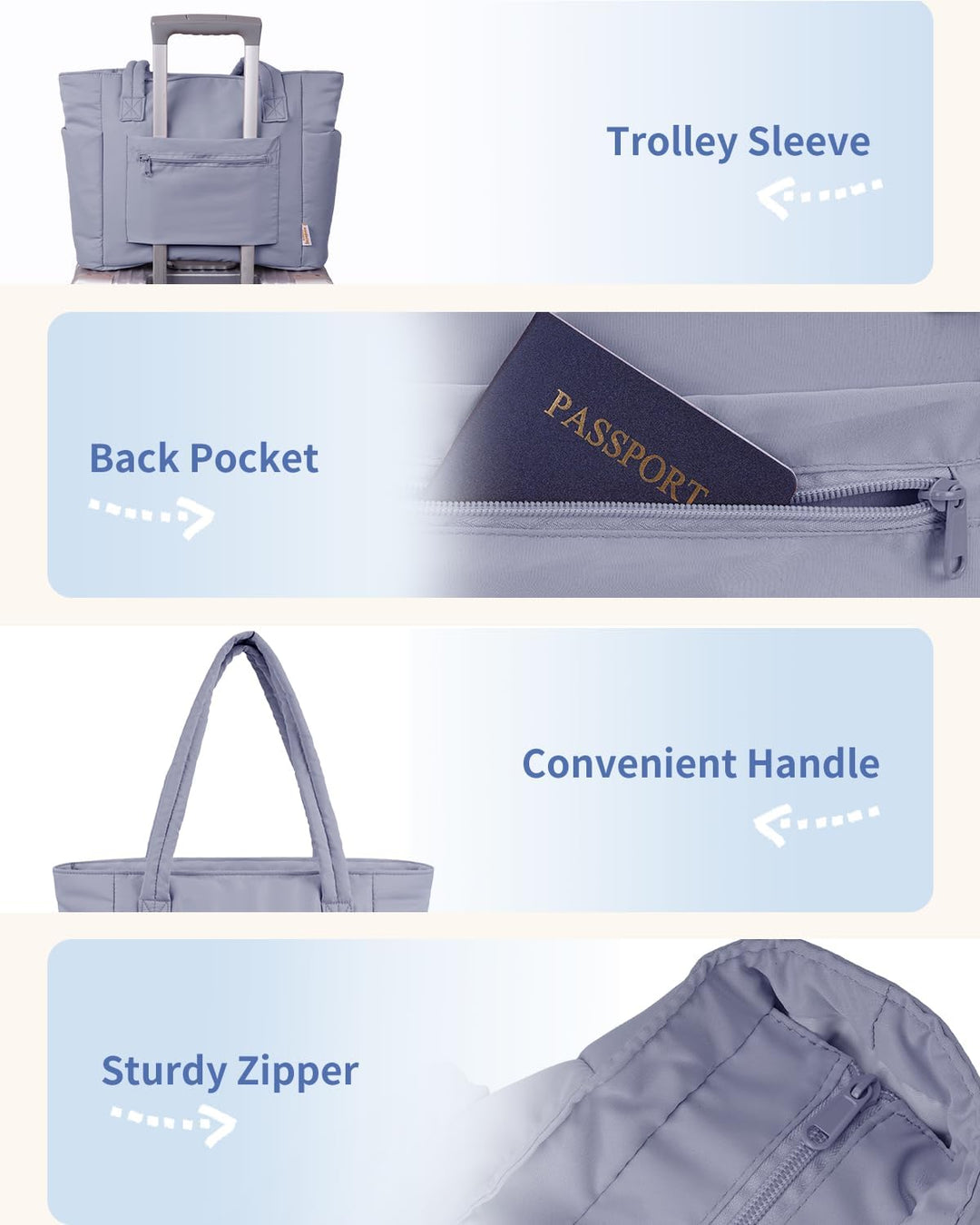 Daily commuter women's quilted puffer tote, organized for essentials & tech.