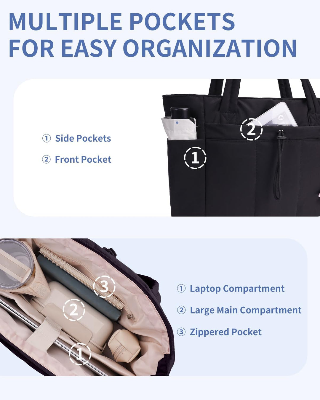 Women's versatile quilted puffer laptop tote, perfect for any occasion.