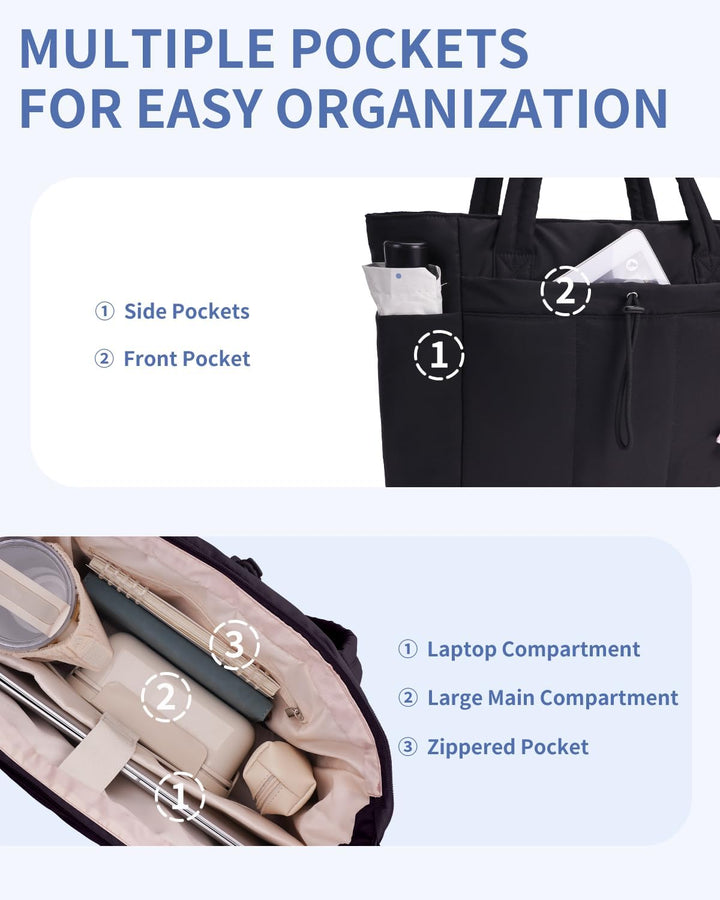 Women's versatile quilted puffer laptop tote, perfect for any occasion.