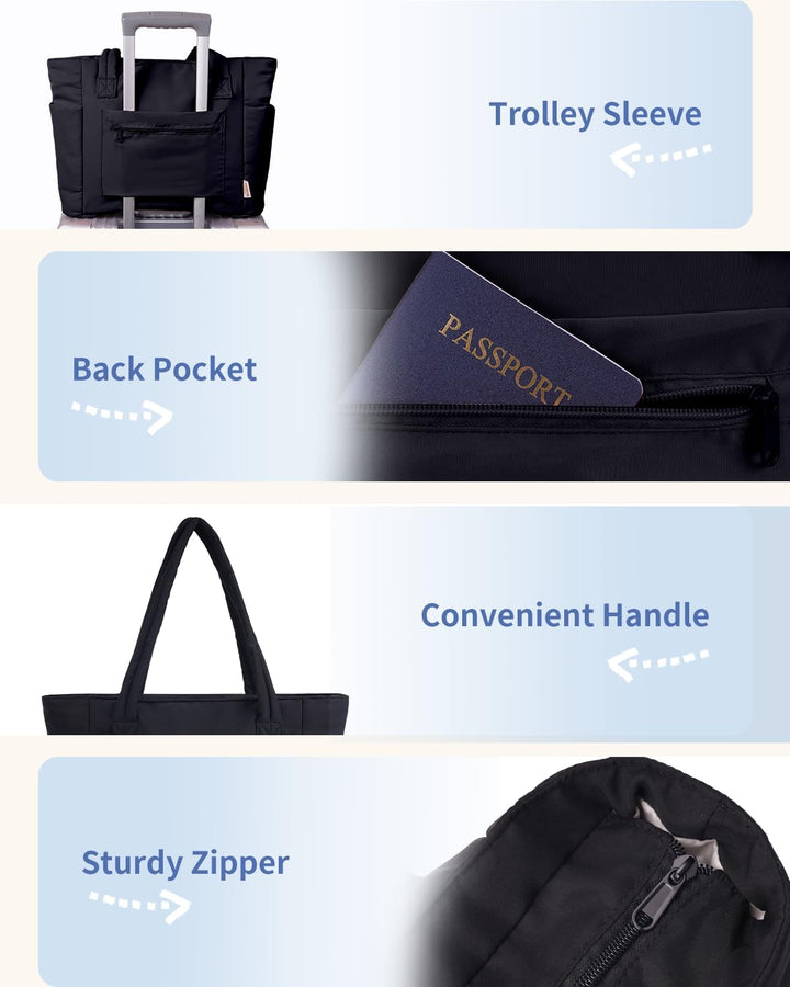 Daily essentials women's quilted puffer bag, with laptop sleeve & cup holder.