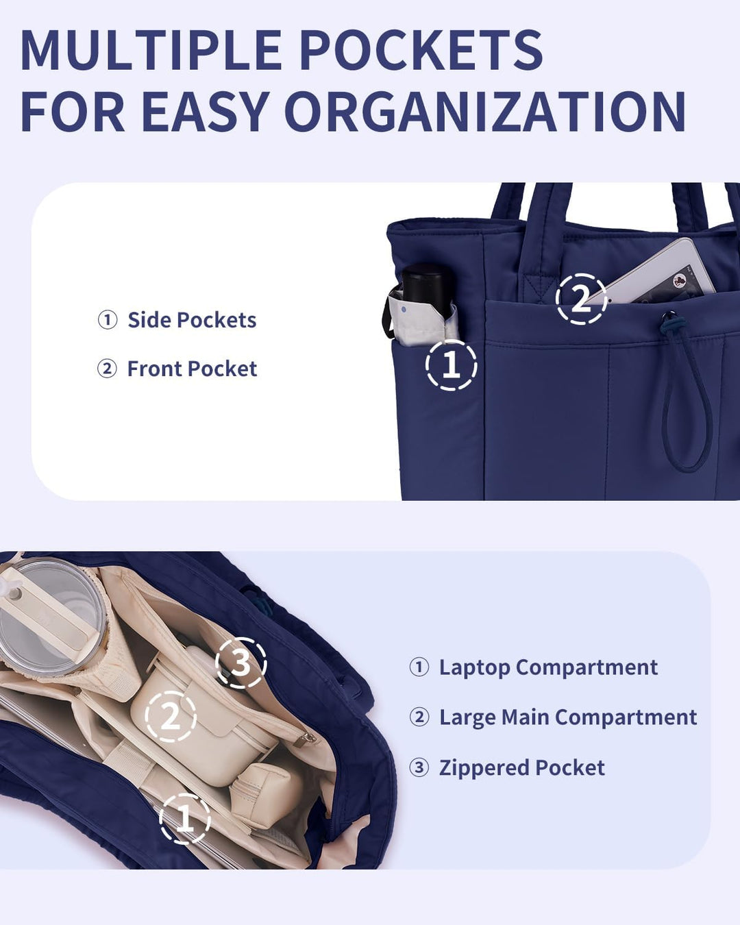 Modern quilted puffer tote for women, perfect for work essentials & travel.
