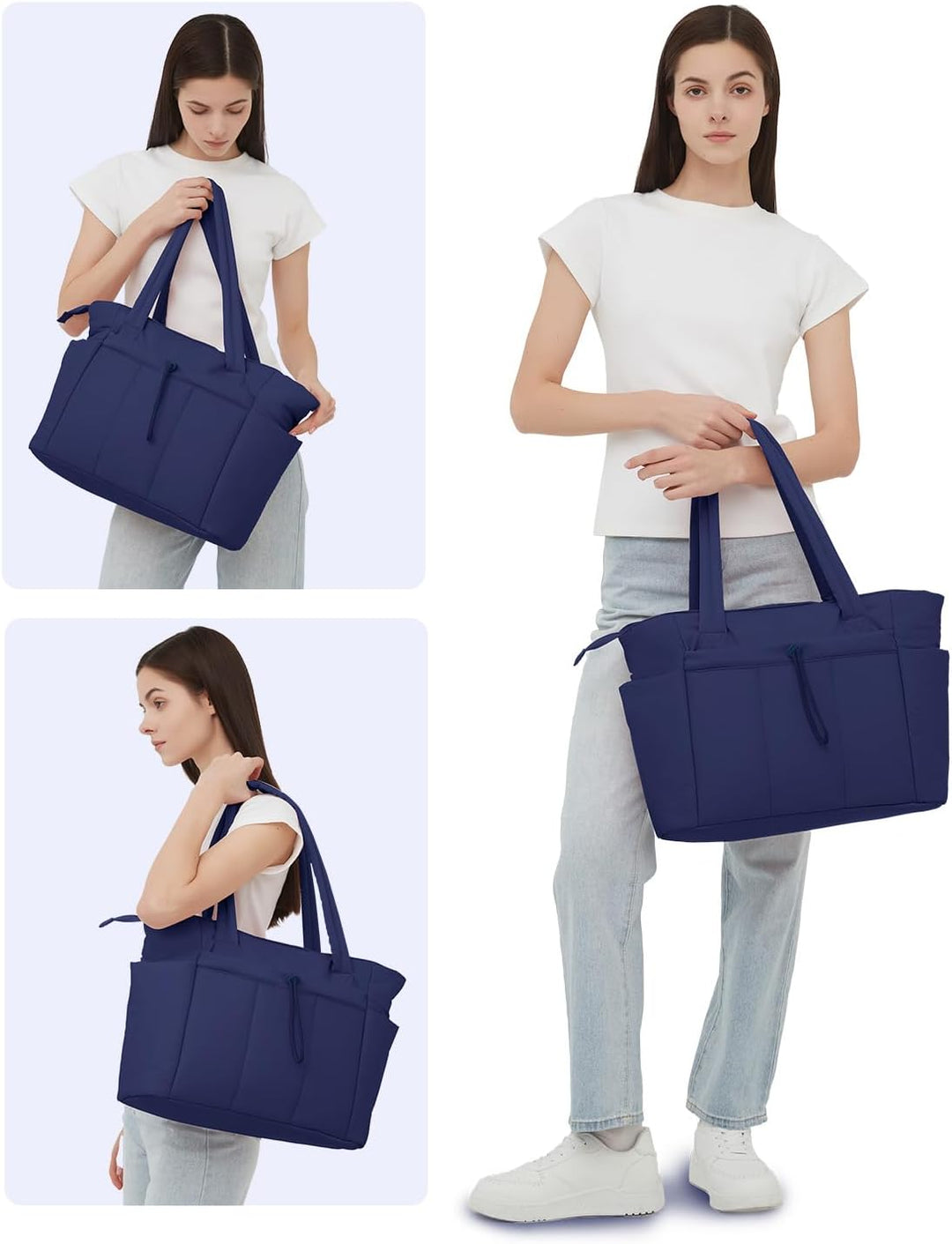 Women's durable quilted puffer laptop bag, with cup holder & ample storage.