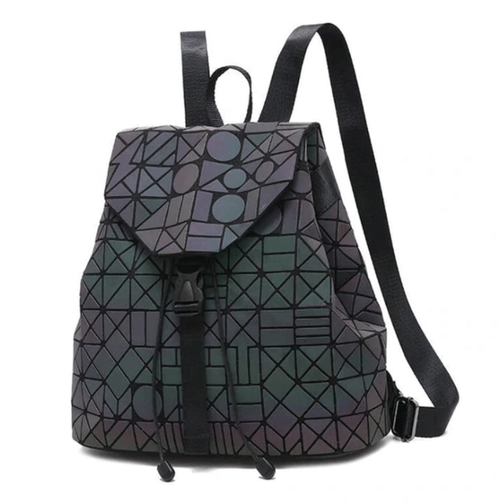 Dynamic reflective geometric women's travel bag, luminous and color-changing in different lights.