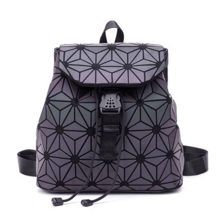 Versatile women's reflective daypack, geometric pattern, color-changing, ideal for everyday style.