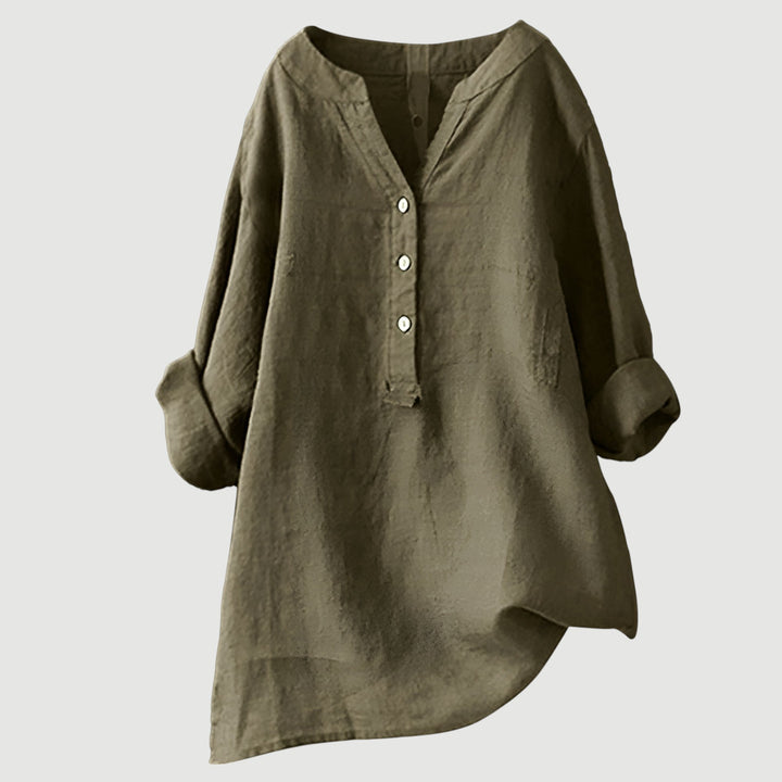 Women's relaxed button tunic, perfect for everyday casual elegance. Comfortable long sleeve top.