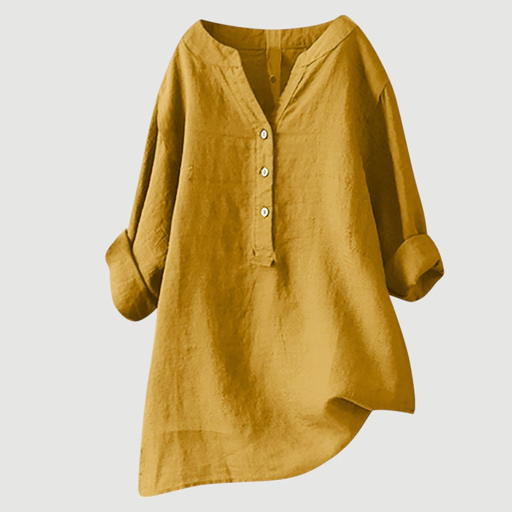 Comfortable women's relaxed button tunic. Long sleeve top, ideal for effortless style & everyday wear.