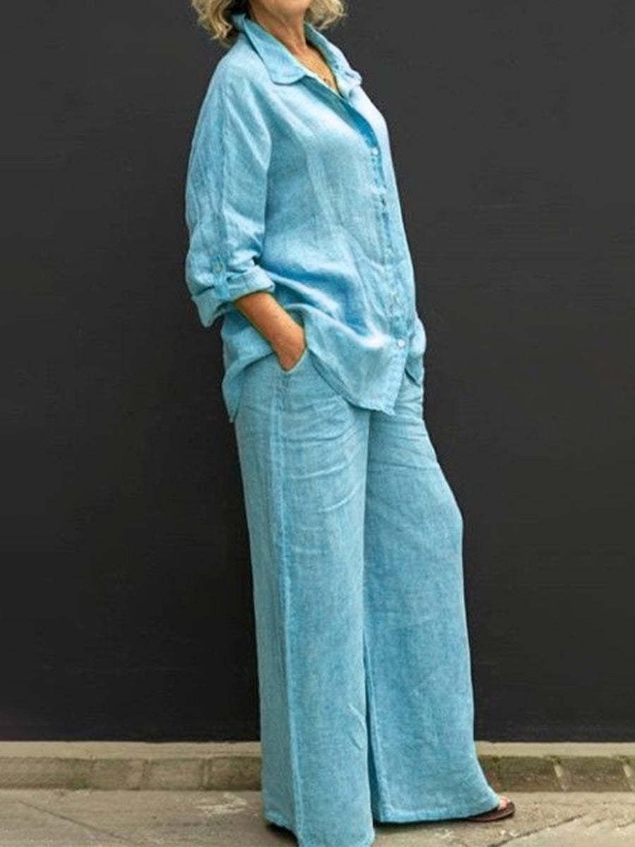 Versatile women's two-piece cotton-linen summer suit set, great for vacation, loungewear, or casual office outfits.