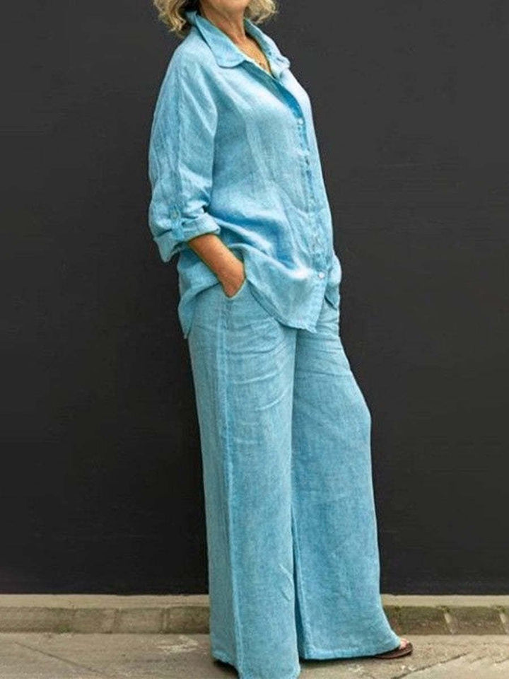 Versatile women's two-piece cotton-linen summer suit set, great for vacation, loungewear, or casual office outfits.
