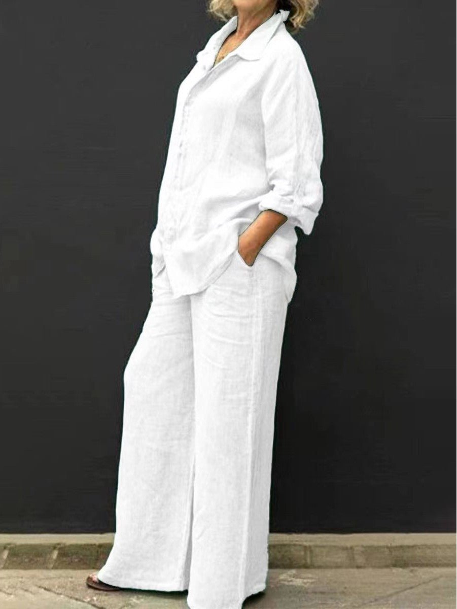 Perfect summer fashion: women's relaxed fit cotton-linen two-piece suit set, ideal for breezy and comfortable wear.