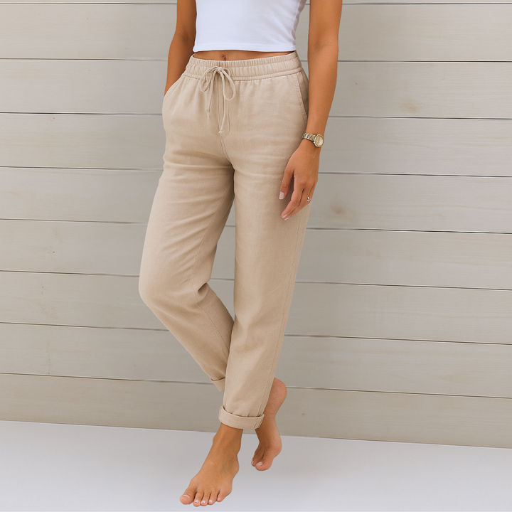 Women's relaxed fit elastic waist pants, offering ultimate comfort and freedom for everyday wear.