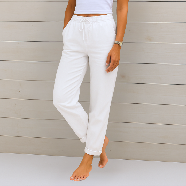 Versatile women's elastic waist pants, perfect for effortless style and casual chic everyday fashion.