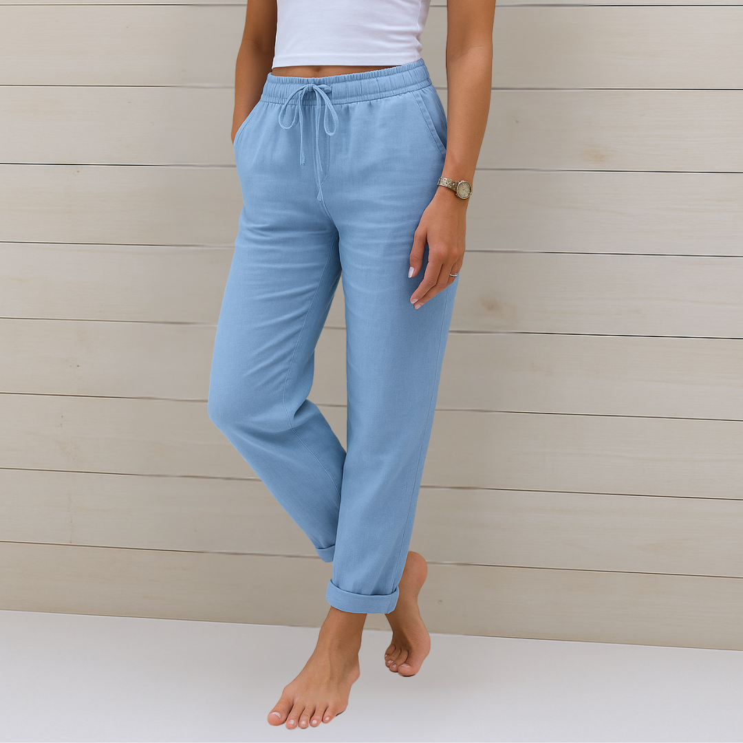 Stylish women's relaxed fit pants, ideal for spring and summer with a comfortable elastic waist.