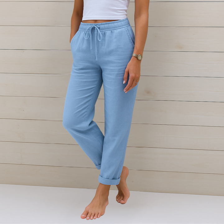 Stylish women's relaxed fit pants, ideal for spring and summer with a comfortable elastic waist.