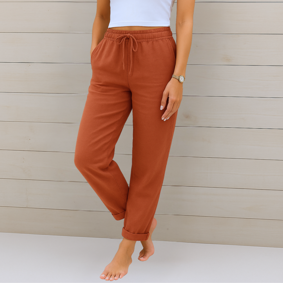 Women's relaxed fit pants with a comfy elastic waist, providing versatile and stylish bottom wear.